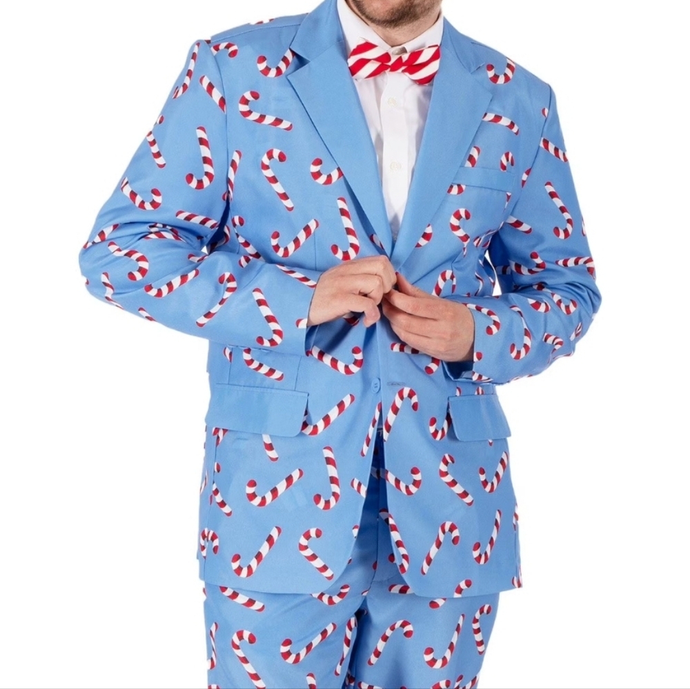 Candy Cane 3 Piece Suit with Flashing LED Light Up Bow Tie Size XL
